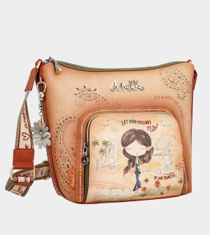 Geanta Crossbody Anekke Peace & Love Camel Large | GQJFMD-837