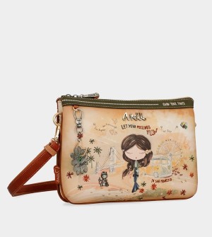 Geanta Crossbody Anekke Peace & Love Camel Print | WCUZGN-630