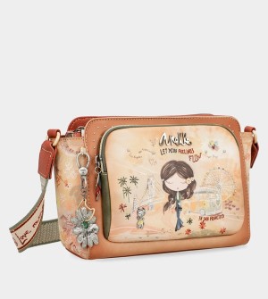 Geanta Crossbody Anekke Peace & Love Camel Rectangular | XWRJKH-807
