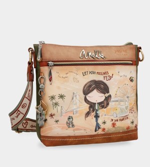 Geanta Crossbody Anekke Peace & Love Camel Square | CRHUOI-413