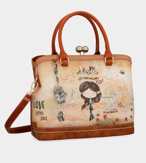 Geanta Crossbody Anekke Peace & Love Camel Kiss Clasp | VBEIFK-894