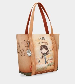 Geanta Tote Anekke Peace & Love Camel Shopping | SWAJUC-142