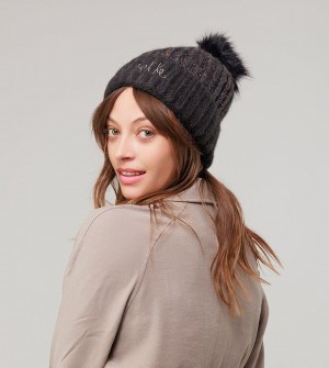 Palarie Anekke Black Knitted Beanie With Pompom | LNVHFA-805