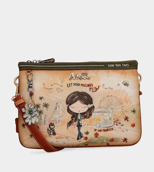Geanta Crossbody Anekke Peace & Love Camel Print | WCUZGN-630