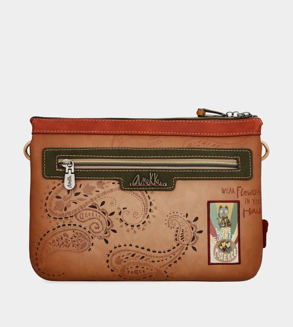 Geanta Crossbody Anekke Peace & Love Camel Print | WCUZGN-630