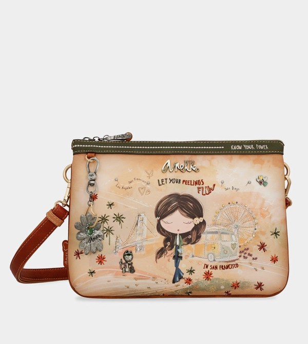 Geanta Crossbody Anekke Peace & Love Camel Print | WCUZGN-630