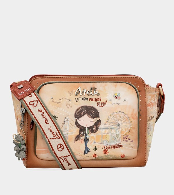 Geanta Crossbody Anekke Peace & Love Camel Rectangular | XWRJKH-807