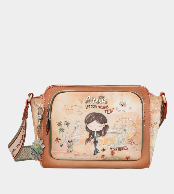 Geanta Crossbody Anekke Peace & Love Camel Rectangular | XWRJKH-807