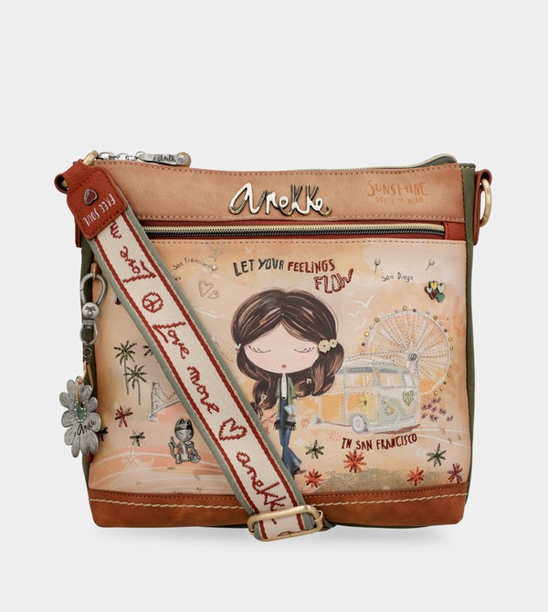 Geanta Crossbody Anekke Peace & Love Camel Square | CRHUOI-413