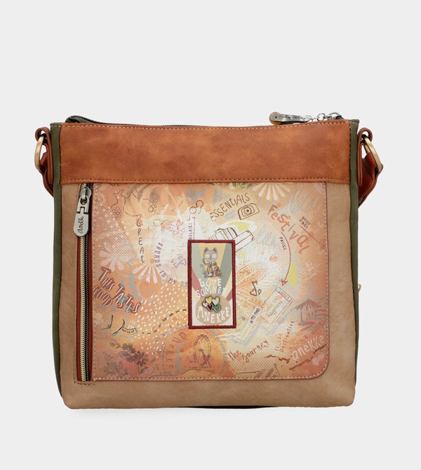 Geanta Crossbody Anekke Peace & Love Camel Square | CRHUOI-413
