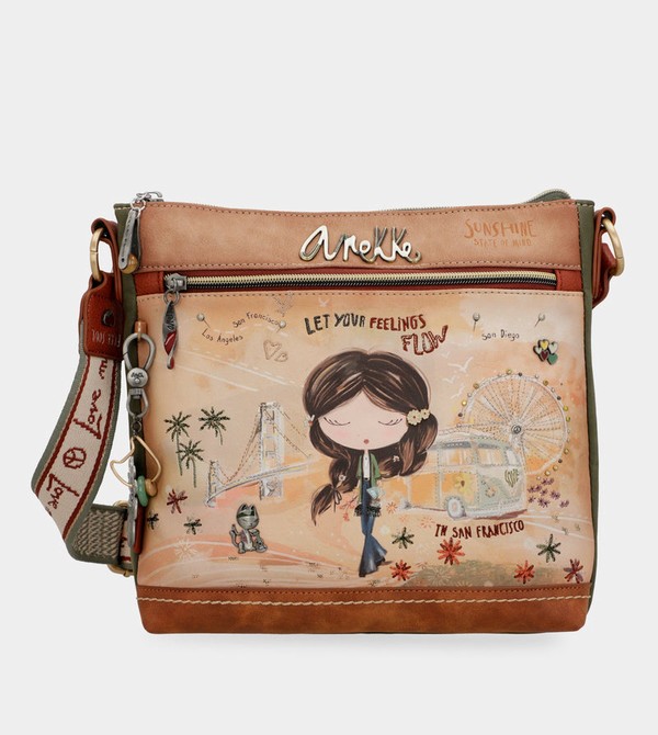 Geanta Crossbody Anekke Peace & Love Camel Square | CRHUOI-413