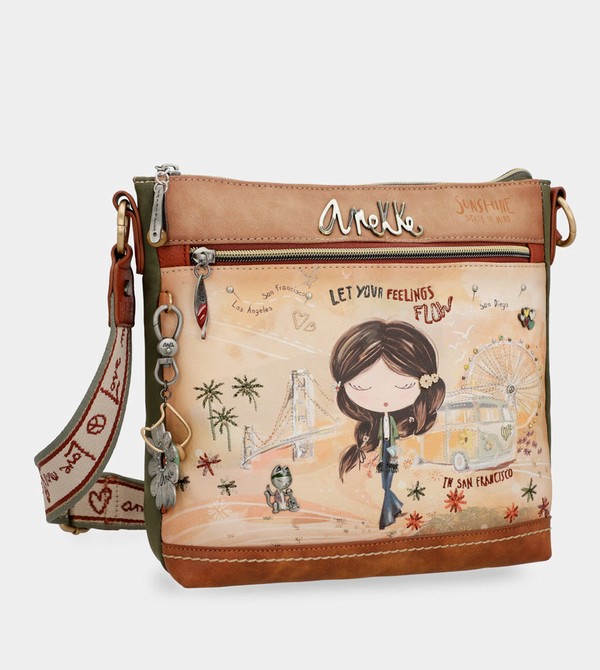 Geanta Crossbody Anekke Peace & Love Camel Square | CRHUOI-413