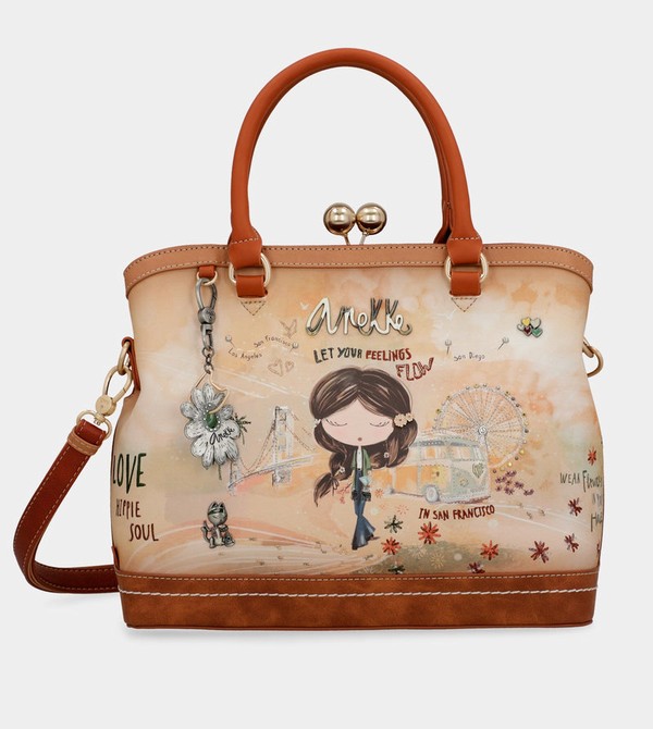 Geanta Crossbody Anekke Peace & Love Camel Kiss Clasp | VBEIFK-894