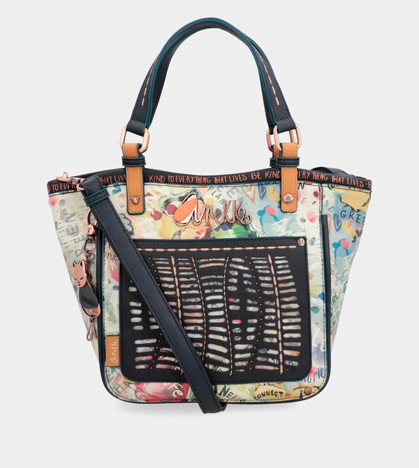 Geanta Tote Anekke Nature Pachamama Navy Blue Printed | IGDJOA-637