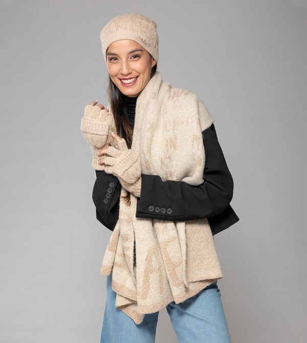 Manusi Anekke Beige Logo Mittens | SHMKPJ-106