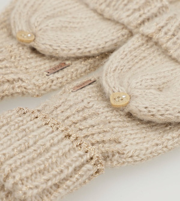 Manusi Anekke Beige Logo Mittens | SHMKPJ-106