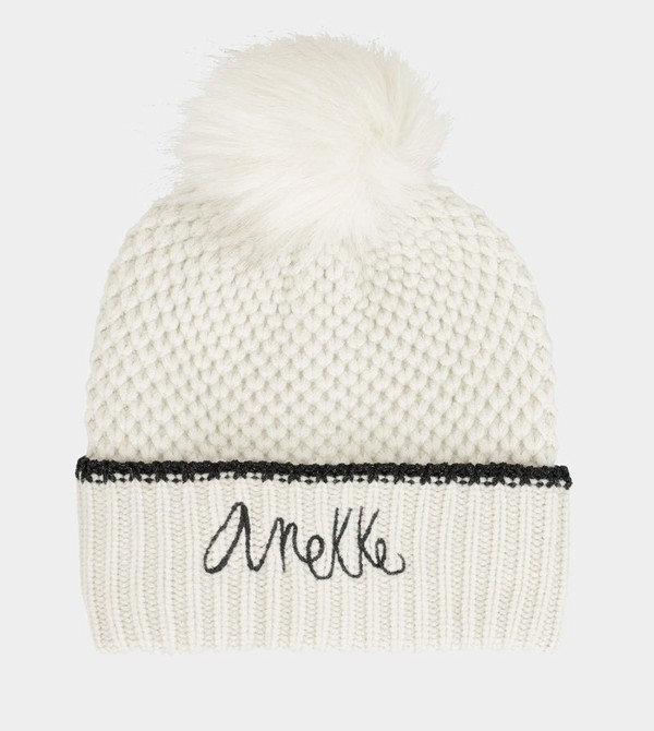 Palarie Anekke Beige Knitted Beanie With Pompom | NEOPZG-175