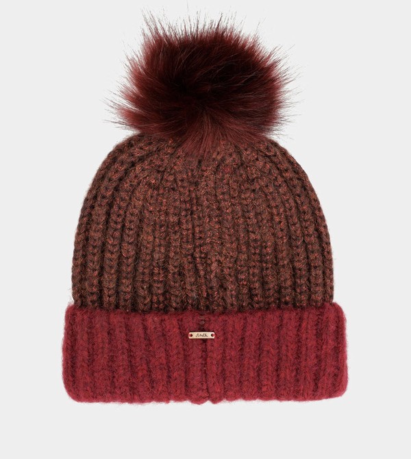 Palarie Anekke Burgundy Knitted Beanie With Pompom | INQKZJ-501